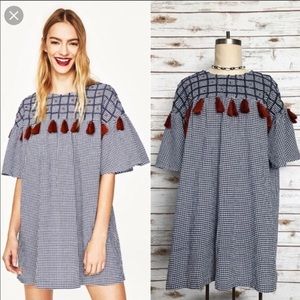 NWT Zara Gingham Dress with Tassels